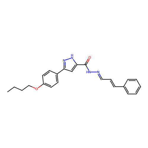 (E)-3-(4-butoxyphenyl)-N'-((E)-3-phenylallylidene)-1H-pyrazole-5-carbohydrazide structure