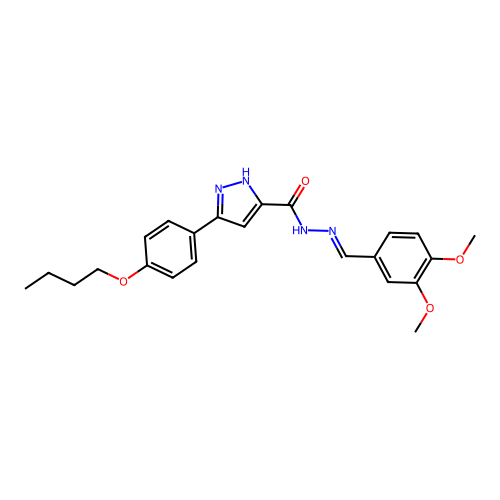 3-(4-Butoxyphenyl)-N'-(3,4-dimethoxybenzylidene)-1H-pyrazole-5-carbohydrazide structure