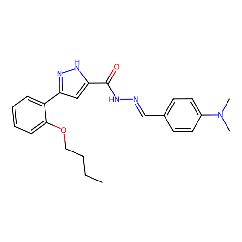 3-(2-butoxyphenyl)-N'-{(E)-[4-(dimethylamino)phenyl]methylidene}-1H-pyrazole-5-carbohydrazide structure