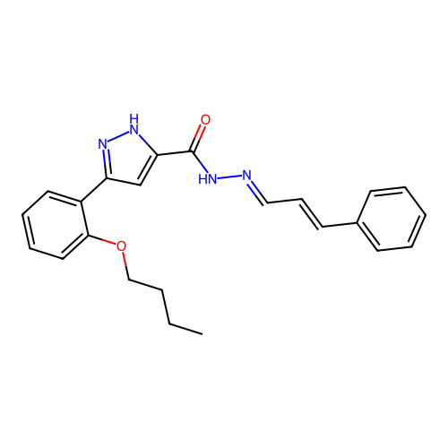 (E)-3-(2-butoxyphenyl)-N'-((E)-3-phenylallylidene)-1H-pyrazole-5-carbohydrazide structure
