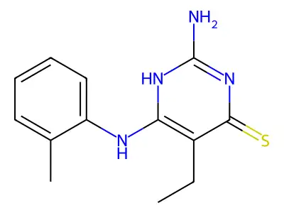 2-amino-5-ethyl-6-(2-methylanilino)-1H-pyrimidine-4-thione structure