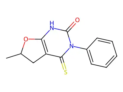 6-methyl-3-phenyl-4-sulfanylidene-5,6-dihydro-1H-furo[2,3-d]pyrimidin-2-one structure