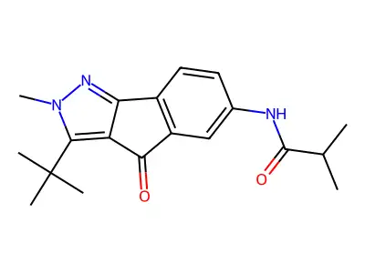 N-{3-tert-butyl-2-methyl-4-oxo-2H,4H-indeno[1,2-c]pyrazol-6-yl}-2-methylpropanamide structure