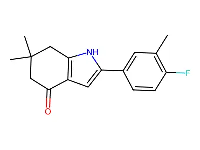 2-(4-fluoro-3-methylphenyl)-6,6-dimethyl-5,7-dihydro-1H-indol-4-one structure