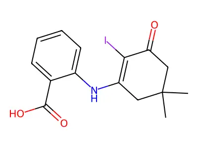 2-[(2-Iodo-5,5-dimethyl-3-oxo-1-cyclohexenyl)amino]benzenecarboxylic acid structure