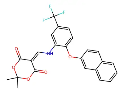 2,2-dimethyl-5-({[2-(naphthalen-2-yloxy)-5-(trifluoromethyl)phenyl]amino}methylidene)-1,3-dioxane-4,6-dione structure