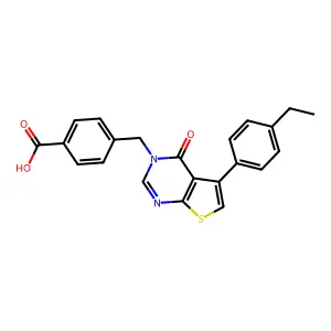 4-{[5-(4-ethylphenyl)-4-oxothieno[2,3-d]pyrimidin-3(4H)-yl]methyl}benzoic acid structure