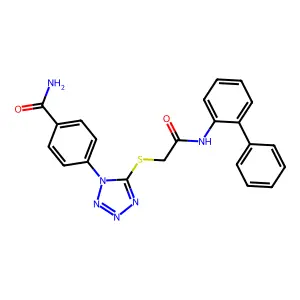 4-[5-[2-Oxo-2-(2-phenylanilino)ethyl]sulfanyltetrazol-1-yl]benzamide structure