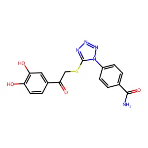 4-[5-[2-(3,4-Dihydroxyphenyl)-2-oxoethyl]sulfanyltetrazol-1-yl]benzamide structure