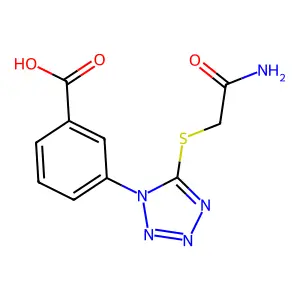 3-(5-((2-amino-2-oxoethyl)thio)-1H-tetrazol-1-yl)benzoic acid structure