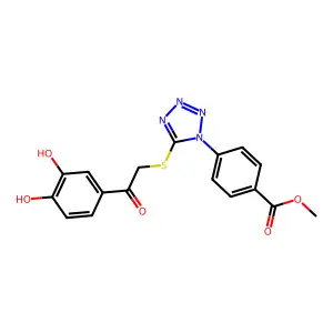 methyl 4-(5-((2-(3,4-dihydroxyphenyl)-2-oxoethyl)thio)-1H-tetrazol-1-yl)benzoate structure