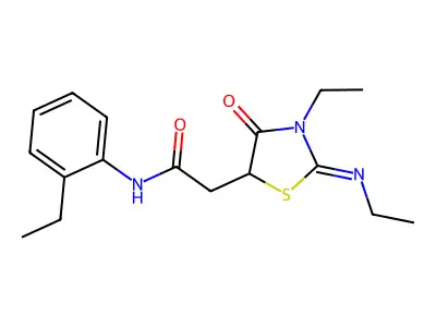 2-(3-ethyl-2-ethylimino-4-oxo-1,3-thiazolidin-5-yl)-N-(2-ethylphenyl)acetamide structure