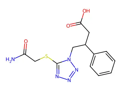 4-[5-(2-Amino-2-oxoethyl)sulfanyltetrazol-1-yl]-3-phenylbutanoic acid structure