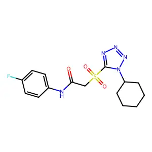 2-(1-cyclohexyltetrazol-5-yl)sulfonyl-N-(4-fluorophenyl)acetamide structure
