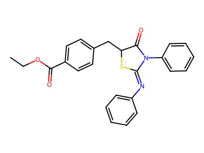 (Z)-ethyl 4-((4-oxo-3-phenyl-2-(phenylimino)thiazolidin-5-yl)methyl)benzoate structure