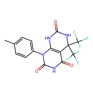 1-(4-methylphenyl)-5,5-bis(trifluoromethyl)-6,8-dihydropyrimido[4,5-d]pyrimidine-2,4,7-trione structure