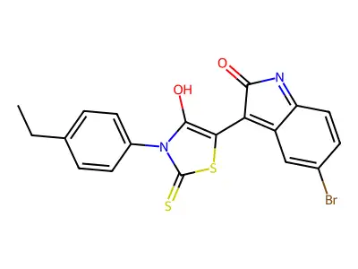 (3Z)-5-bromo-3-[3-(4-ethylphenyl)-4-oxo-2-thioxo-1,3-thiazolidin-5-ylidene]-1,3-dihydro-2H-indol-2-one structure