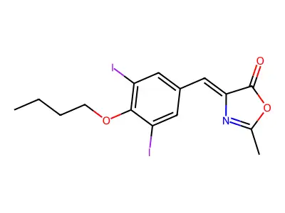 4-(4-butoxy-3,5-diiodobenzylidene)-2-methyl-1,3-oxazol-5(4H)-one structure