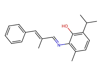 3-Methyl-2-[(2-methyl-3-phenylprop-2-enylidene)amino]-6-propan-2-ylphenol structure