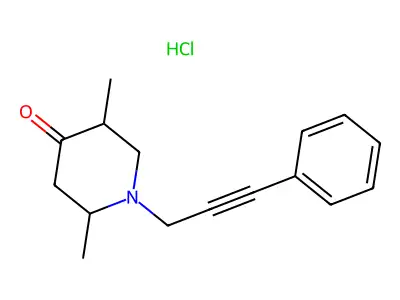2,5-Dimethyl-1-(3-phenylprop-2-yn-1-yl)piperidin-4-one--hydrogen chloride (1/1) structure