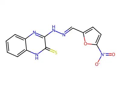 3-[2-[(5-nitrofuran-2-yl)methylidene]hydrazinyl]-1H-quinoxaline-2-thione structure