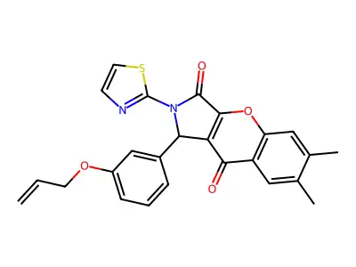1-(3-(allyloxy)phenyl)-6,7-dimethyl-2-(thiazol-2-yl)-1,2-dihydrochromeno[2,3-c]pyrrole-3,9-dione structure