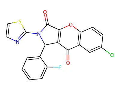 7-chloro-1-(2-fluorophenyl)-2-(thiazol-2-yl)-1,2-dihydrochromeno[2,3-c]pyrrole-3,9-dione structure