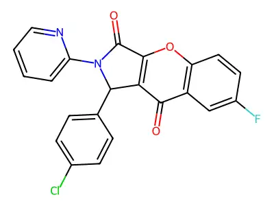 1-(4-chlorophenyl)-7-fluoro-2-(pyridin-2-yl)-1,2-dihydrochromeno[2,3-c]pyrrole-3,9-dione structure