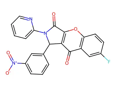 7-fluoro-1-(3-nitrophenyl)-2-(pyridin-2-yl)-1,2-dihydrochromeno[2,3-c]pyrrole-3,9-dione structure