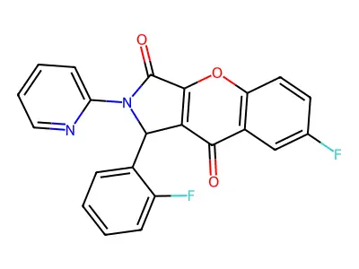 7-fluoro-1-(2-fluorophenyl)-2-(pyridin-2-yl)-1,2-dihydrochromeno[2,3-c]pyrrole-3,9-dione structure