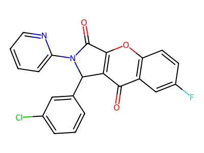 1-(3-chlorophenyl)-7-fluoro-2-(pyridin-2-yl)-1,2-dihydrochromeno[2,3-c]pyrrole-3,9-dione structure