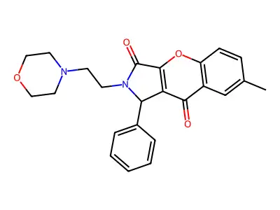 7-methyl-2-(2-morpholinoethyl)-1-phenyl-1,2-dihydrochromeno[2,3-c]pyrrole-3,9-dione structure