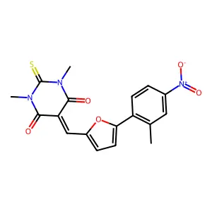 1,3-dimethyl-5-{[5-(2-methyl-4-nitrophenyl)-2-furyl]methylene}-2-thioxodihydro-4,6(1H,5H)-pyrimidinedione structure