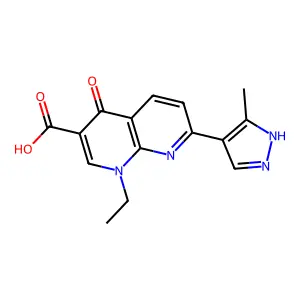 1-ethyl-7-(3-methyl-1H-pyrazol-4-yl)-4-oxo-1,8-naphthyridine-3-carboxylic acid structure