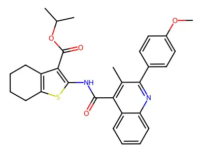 Propan-2-yl 2-{[2-(4-methoxyphenyl)-3-methylquinoline-4-carbonyl]amino}-4,5,6,7-tetrahydro-1-benzothiophene-3-carboxylate structure