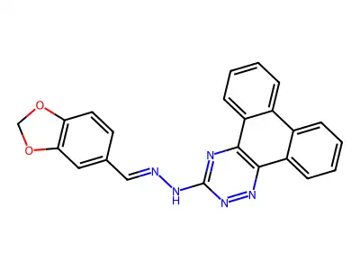N-(1,3-benzodioxol-5-ylmethylideneamino)phenanthro[9,10-e][1,2,4]triazin-3-amine structure