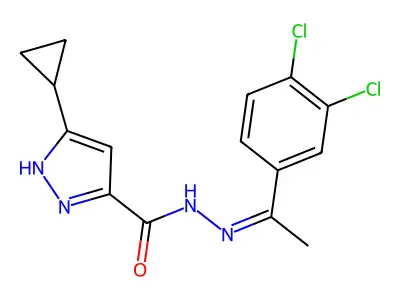 (Z)-3-cyclopropyl-N'-(1-(3,4-dichlorophenyl)ethylidene)-1H-pyrazole-5-carbohydrazide structure