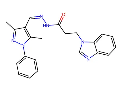 (Z)-3-(1H-benzo[d]imidazol-1-yl)-N'-((3,5-dimethyl-1-phenyl-1H-pyrazol-4-yl)methylene)propanehydrazide structure