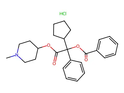 N-Methyl-4-piperidinyl alpha-benzoyloxy-alpha-cyclopentylphenylacetate hydrochloride structure