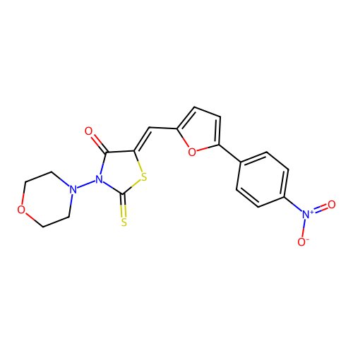 (5E)-3-(MORPHOLIN-4-YL)-5-{[5-(4-NITROPHENYL)FURAN-2-YL]METHYLIDENE}-2-SULFANYLIDENE-1,3-THIAZOLIDIN-4-ONE structure