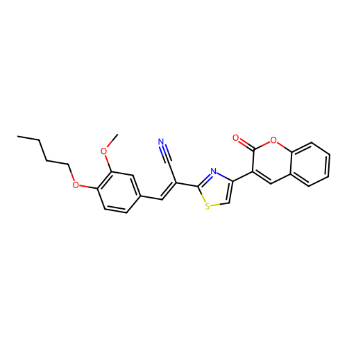 (E)-3-(4-butoxy-3-methoxyphenyl)-2-[4-(2-oxochromen-3-yl)-1,3-thiazol-2-yl]prop-2-enenitrile structure