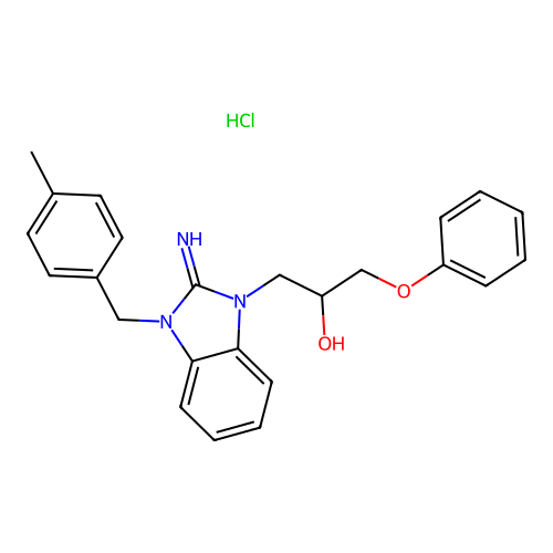 1-(2-imino-3-(4-methylbenzyl)-2,3-dihydro-1H-benzo[d]imidazol-1-yl)-3-phenoxypropan-2-ol hydrochloride structure