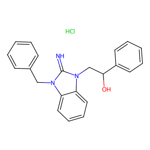 2-(3-benzyl-2-imino-2,3-dihydro-1H-benzo[d]imidazol-1-yl)-1-phenylethanol hydrochloride structure