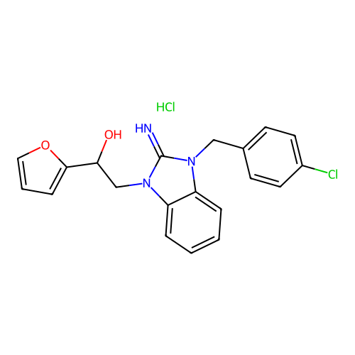 2-(3-(4-chlorobenzyl)-2-imino-2,3-dihydro-1H-benzo[d]imidazol-1-yl)-1-(furan-2-yl)ethanol hydrochloride structure