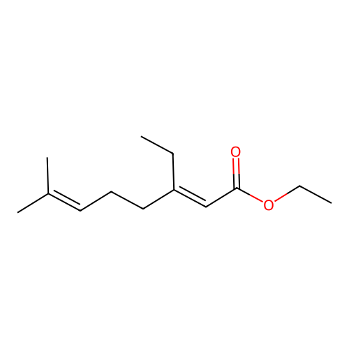 Ethyl 3-ethyl-7-methyl-2,6-octadienoate structure