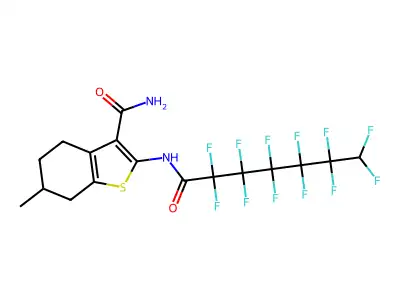 2-[(2,2,3,3,4,4,5,5,6,6,7,7-Dodecafluoroheptanoyl)amino]-6-methyl-4,5,6,7-tetrahydro-1-benzothiophene-3-carboxamide structure