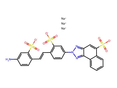 2H-Naphtho[1,2-d]triazole-5-sulfonic acid, 2-[4-[2-(4-amino-2-sulfophenyl)ethenyl]-3-sulfophenyl]-, sodium salt (1:3) structure