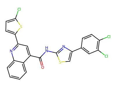 2-(5-chlorothiophen-2-yl)-N-[4-(3,4-dichlorophenyl)-1,3-thiazol-2-yl]quinoline-4-carboxamide structure