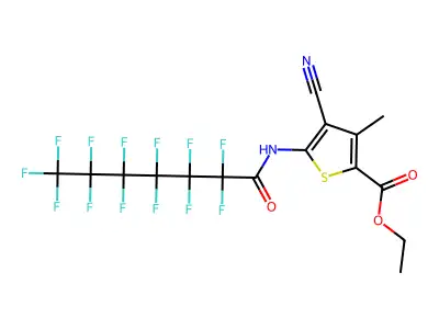 Ethyl 4-cyano-3-methyl-5-[(2,2,3,3,4,4,5,5,6,6,7,7,7-tridecafluoroheptanoyl)amino]thiophene-2-carboxylate structure
