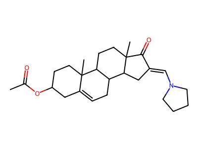 (16E)-17-Oxo-16-[(pyrrolidin-1-yl)methylidene]androst-5-en-3-yl acetate structure